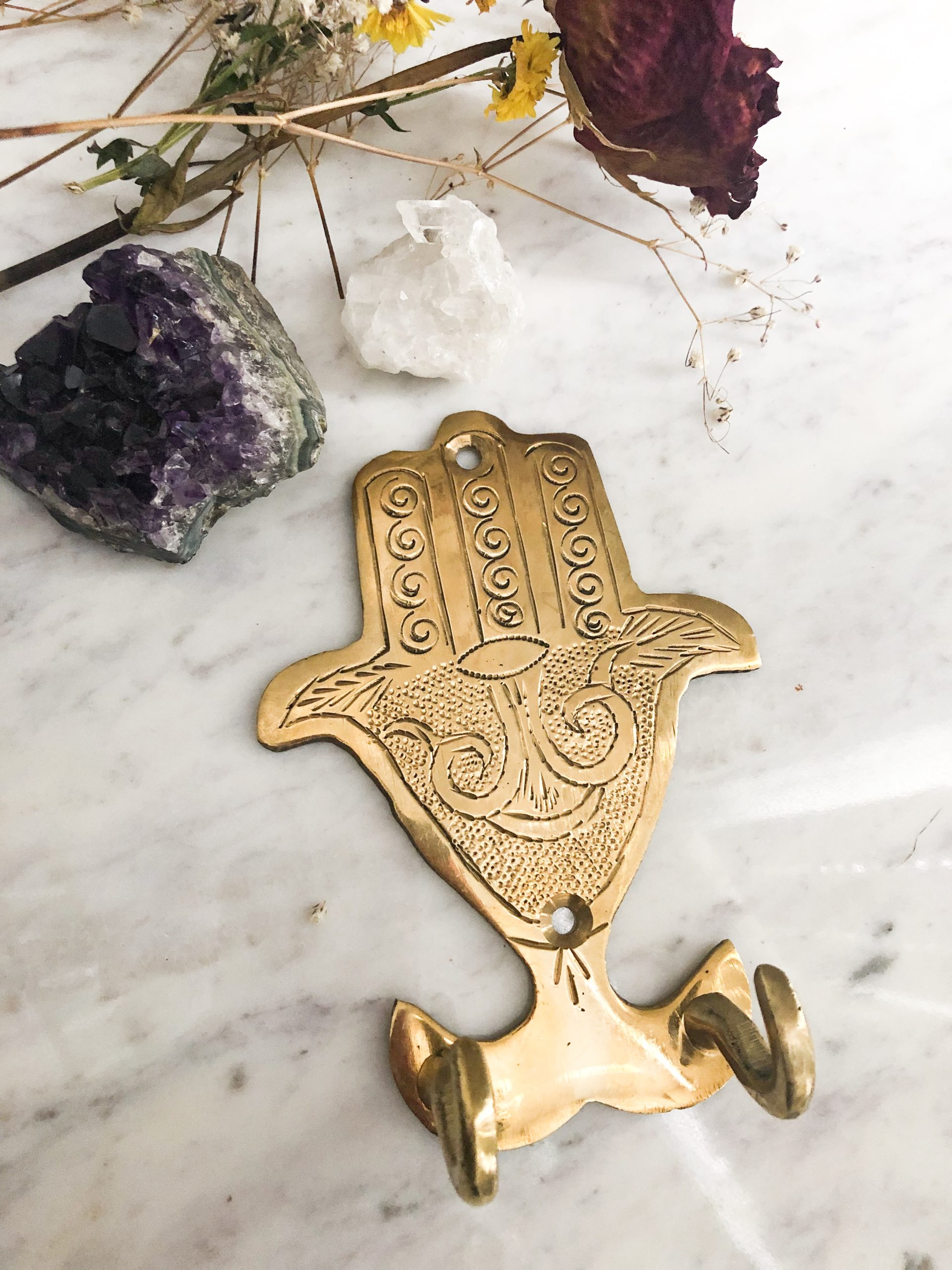 Moroccan Brass Hand of Hamsa Wall Hook - Souk and Soul