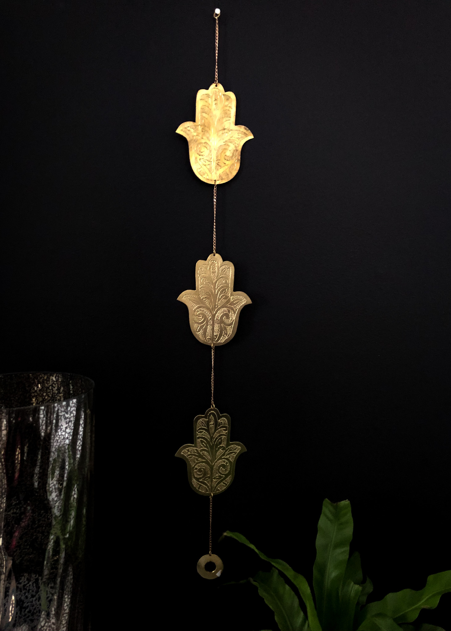 Handcrafted Moroccan Oxidize Brass Hand of Fatima Wall Mirror Frame Hamsa 